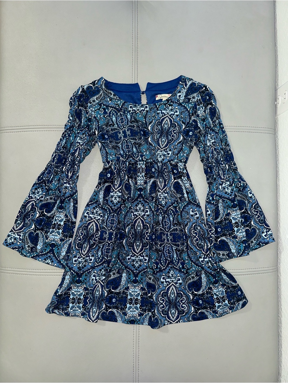 Speechless Blue Paisley Bell-Sleeve Dress